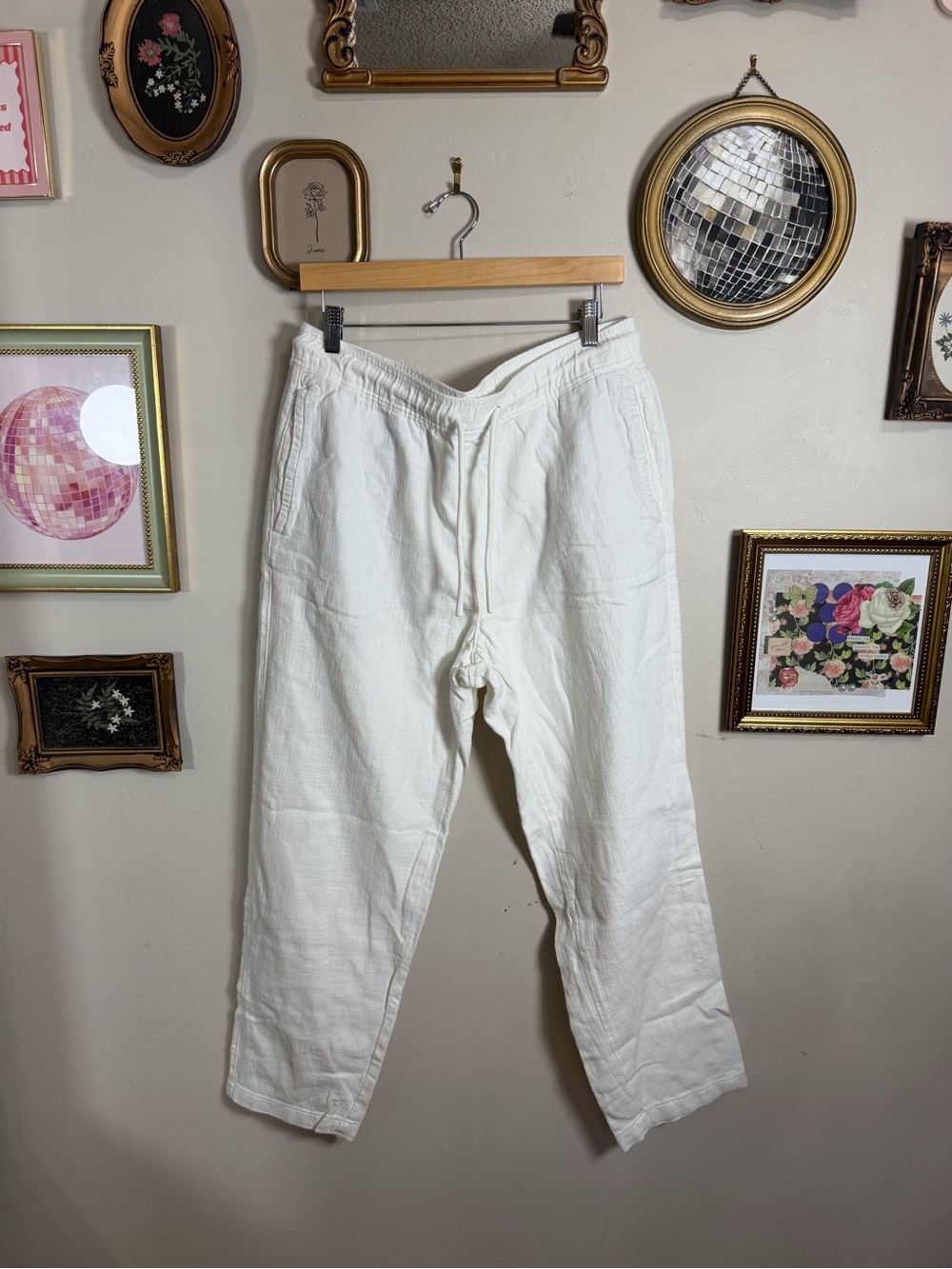 Zara Women's White Straight Leg Drawstring Pants